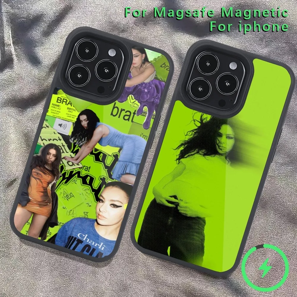 Charli XCX BRAT singer Phone Case  For iPhone 14 13 12 11 15 Pro Max Magsafe Wireless Charge Plus Mini Cover