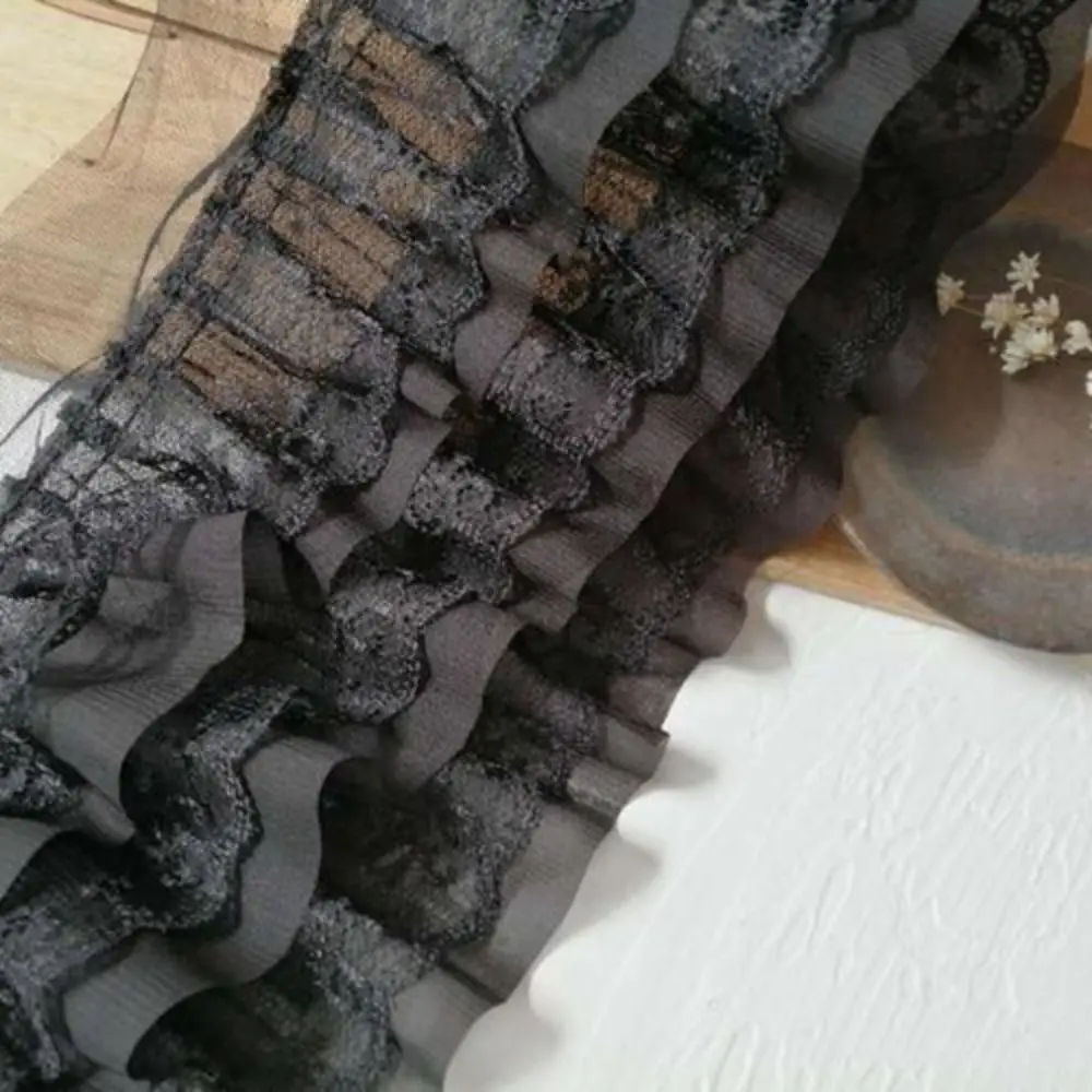 

Luxurious Pleated Mesh Chiffon Fabric Soft DIY Embroidery Collar Ribbon Exquisite Tulle Chiffon Edge Lace Wedding Dress