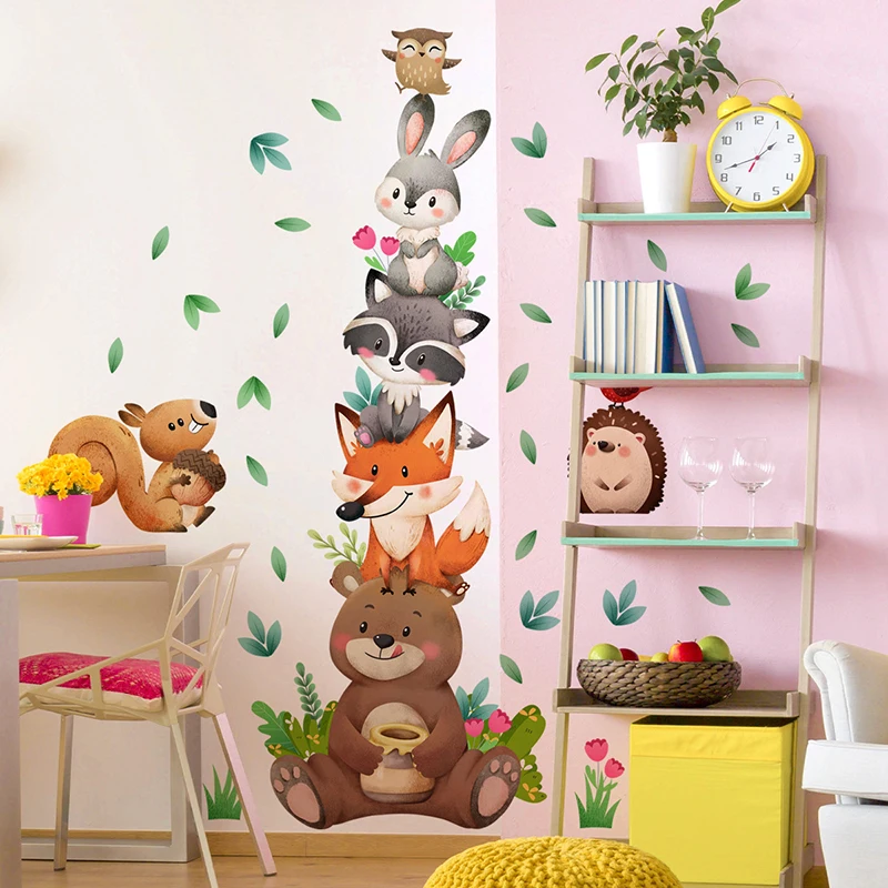 Baby Nursery Green - Cartoon Animals Stacking Wall Sticker DIY