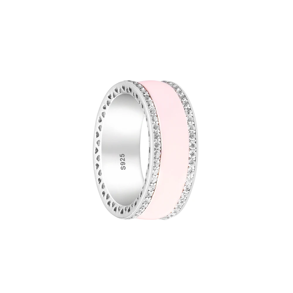 

Hearts Rings with Soft Pink Enamel 100% 925 Sterling-Silver-Jewelry Free Shipping