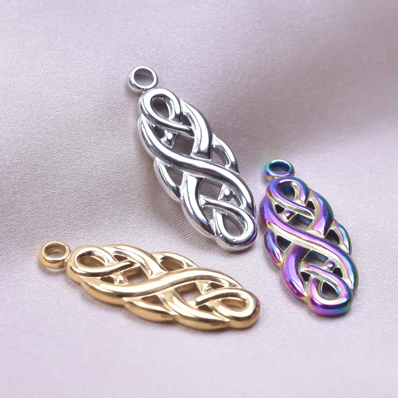 Minimalist  Witch's Knot Oval Pendant Titanium Steel Charms DIY Craft Lucky Amulet Necklace for Women Jewelry Making Supplies