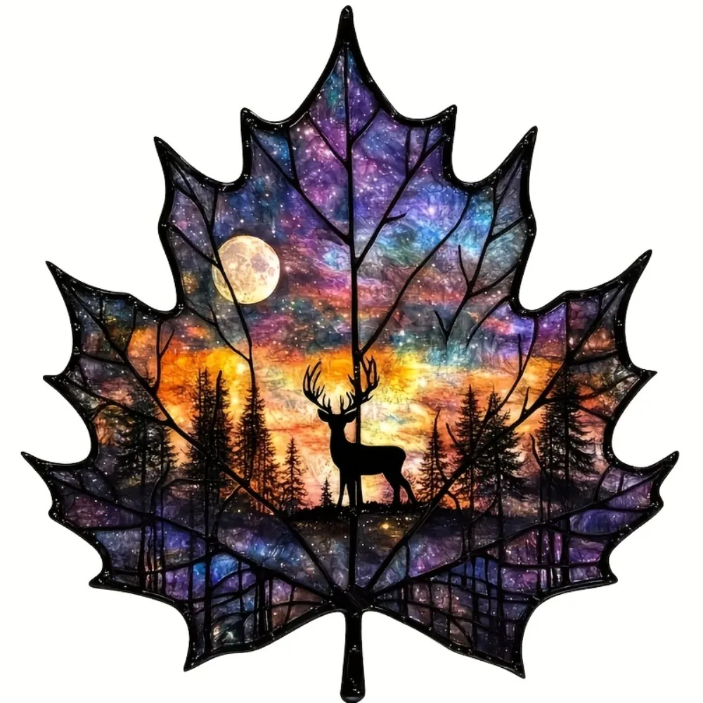 Magic Leaf Deer Starry Sky Mountains Vinyl Sticker 6Inch Self Adhesive Suitable for Cars Laptops Trucks Motorcycles Windows