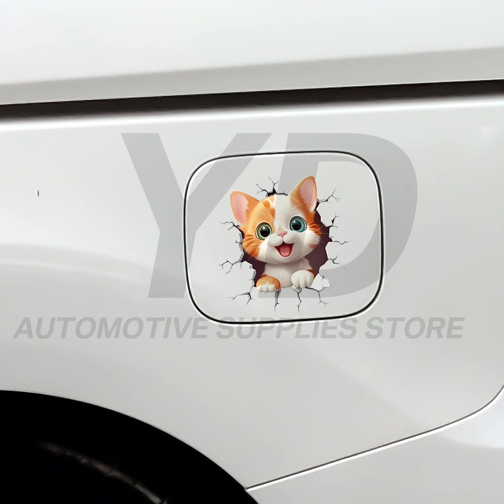 Cool 3D Broken Wall Cat Sticker Happy Ginger Kitten Car Decal Personality Hood Trunk Decor Vinyl Sticker for Truck SUV DIY view 3