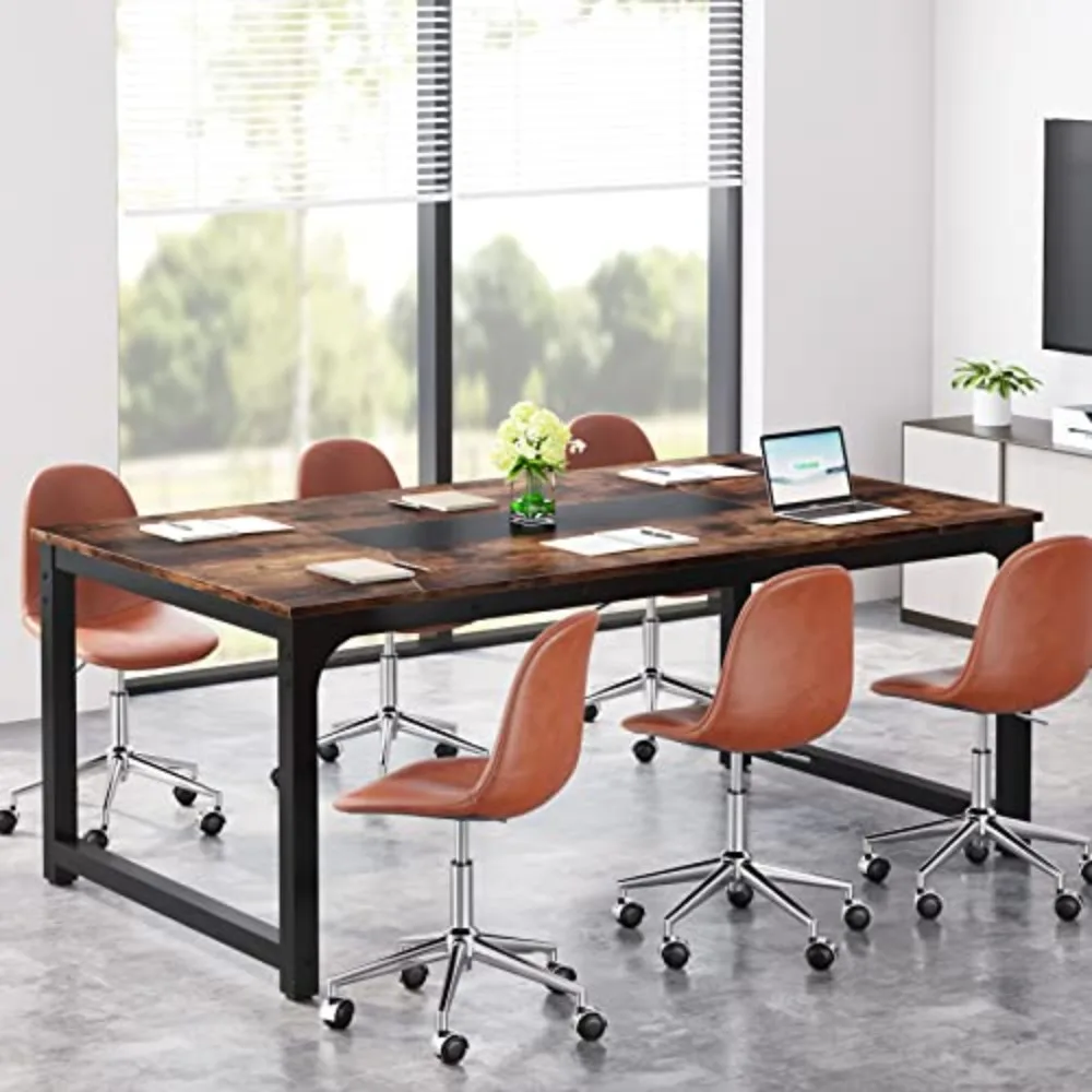 Conference Table, 6FT Meeting Seminar Table Rectangular Meeting Room Table, 70.9L x 35.4W x 30.3H, Rustic Brown/Black