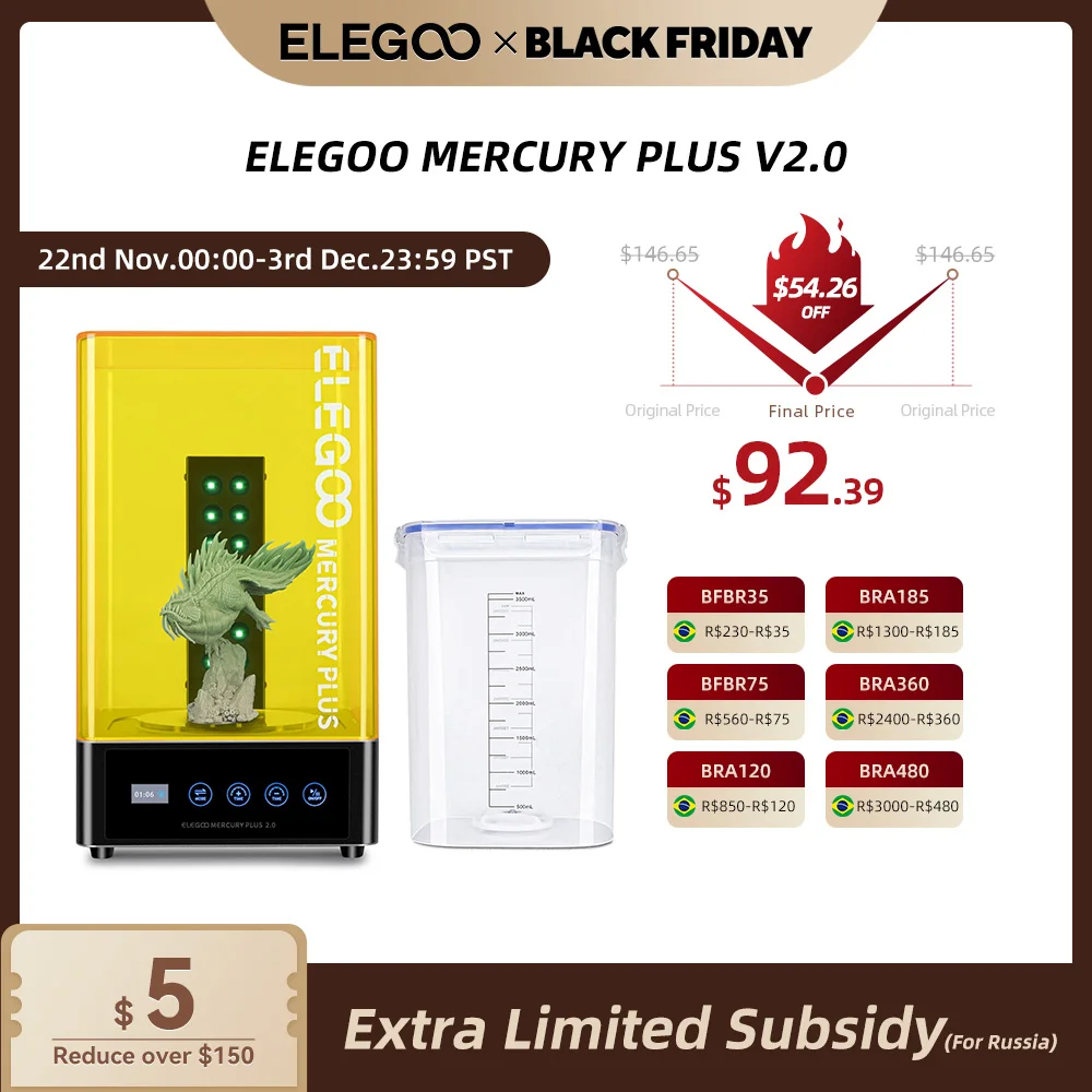 ELEGOO MERCURY PLUS V2.0 3D Printer Wash And Cure Machine for Models 2-in-1,Compatible With Most of 3D Printers