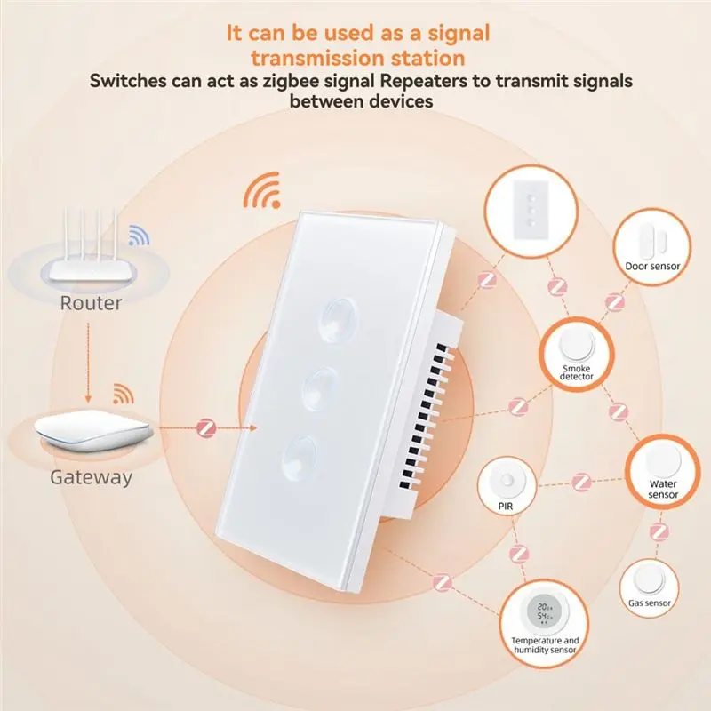 AC88-Zigbee3.0 White Smart Touch Switch 2.5D Concave 110-240V 1 Gang For Seamless Integration For Alexa And Google Home