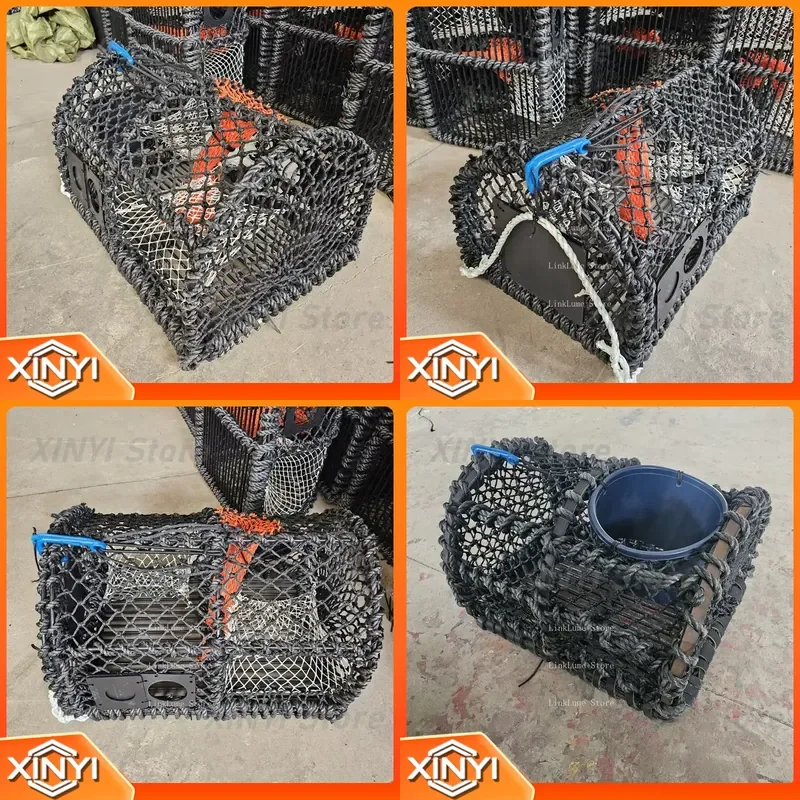 High-Strength Plastic-Coated Steel Lobster Trap Pot Black 61x45x38cm for Outdoor Fishing in Europe and UK