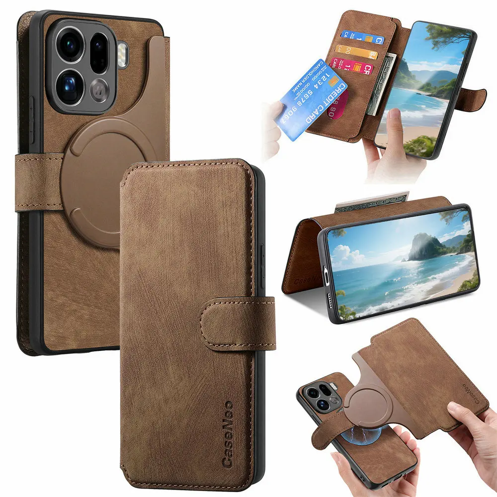 Luksusowe etui 2w1 z odłączanym portfelem RFID i magnesem do OPPO Find X9 Pro X 9 5G, pokrowiec z zamkiem błyskawicznym FindX9 Pro 9X X9Pro — zdjęcie produktu 2