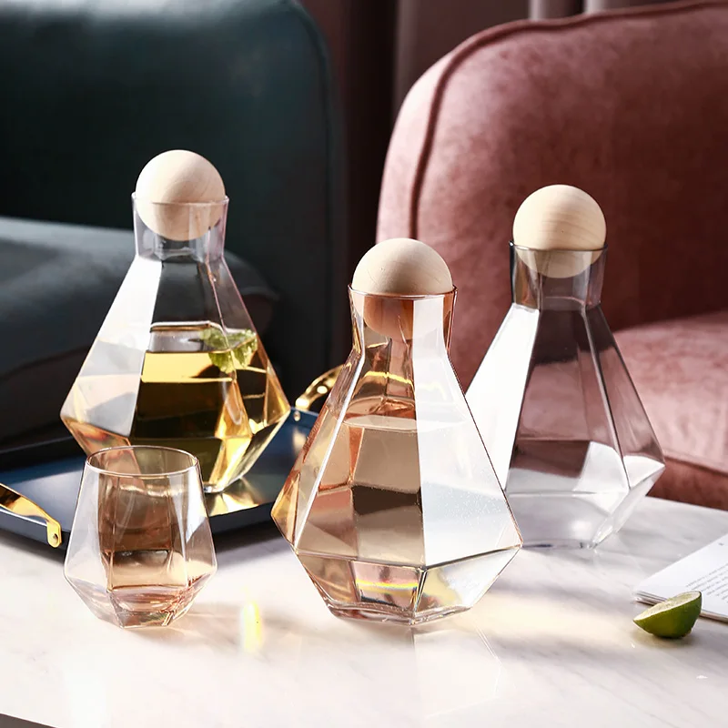 

1380ml Glass Cold Kettle with Wooden Ball Stopper Transparent Water Bottle Home Living Room Juice Pot High Capacity Container