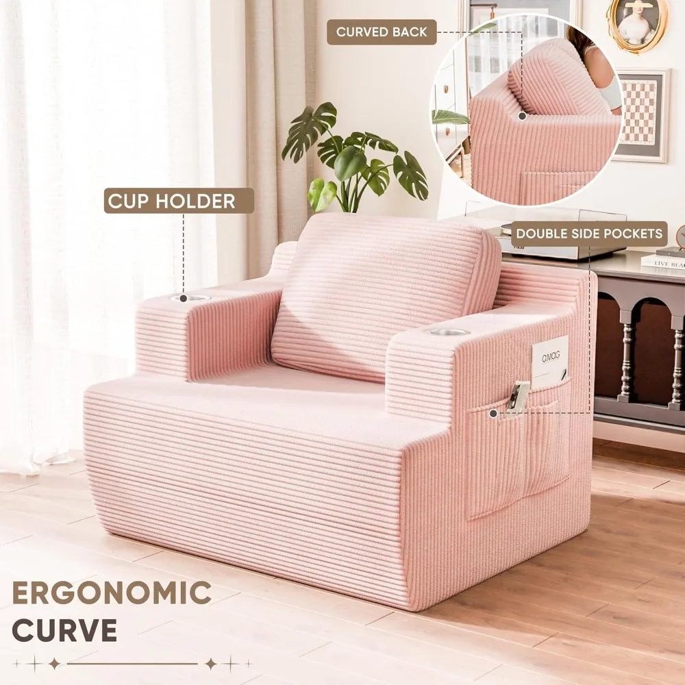 أريكة مفردة منجدة مع حامل أكواب وجيب تخزين للمساحات الصغيرة، أريكة بدون عظم للجلوس المريح #4