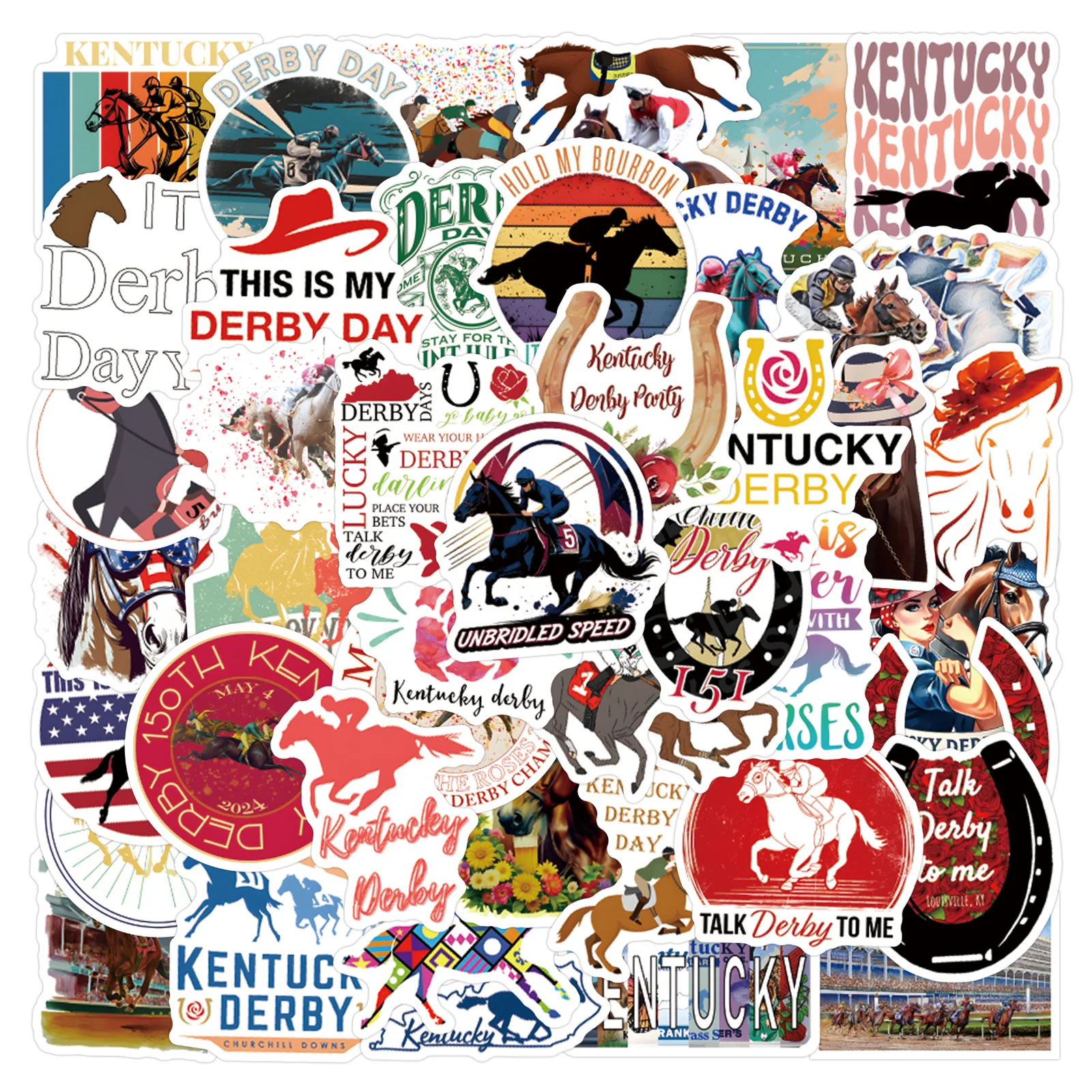 10/55PCS Horse Racing Kentucky Derby English Slogan Competition Graffiti Decoration Waterproof Stickers Kids Toy