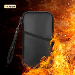 Fireproof Passport RFID Blocking Material  Holder Passport Pouch Waterproof Zipper Multi Compartment Area Organizer Bag