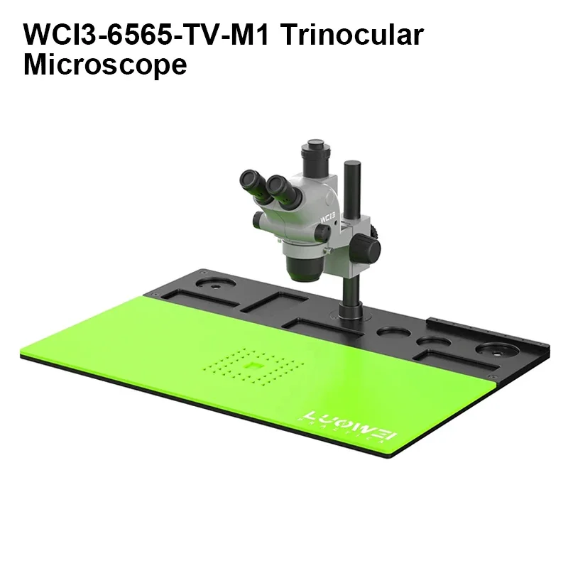 LUOWEI LW-WCI3-6565-TV-M1 6.5-65X High Definition Large Base Triocular Microscope with Dust Mirror for PCB Soldering Repair