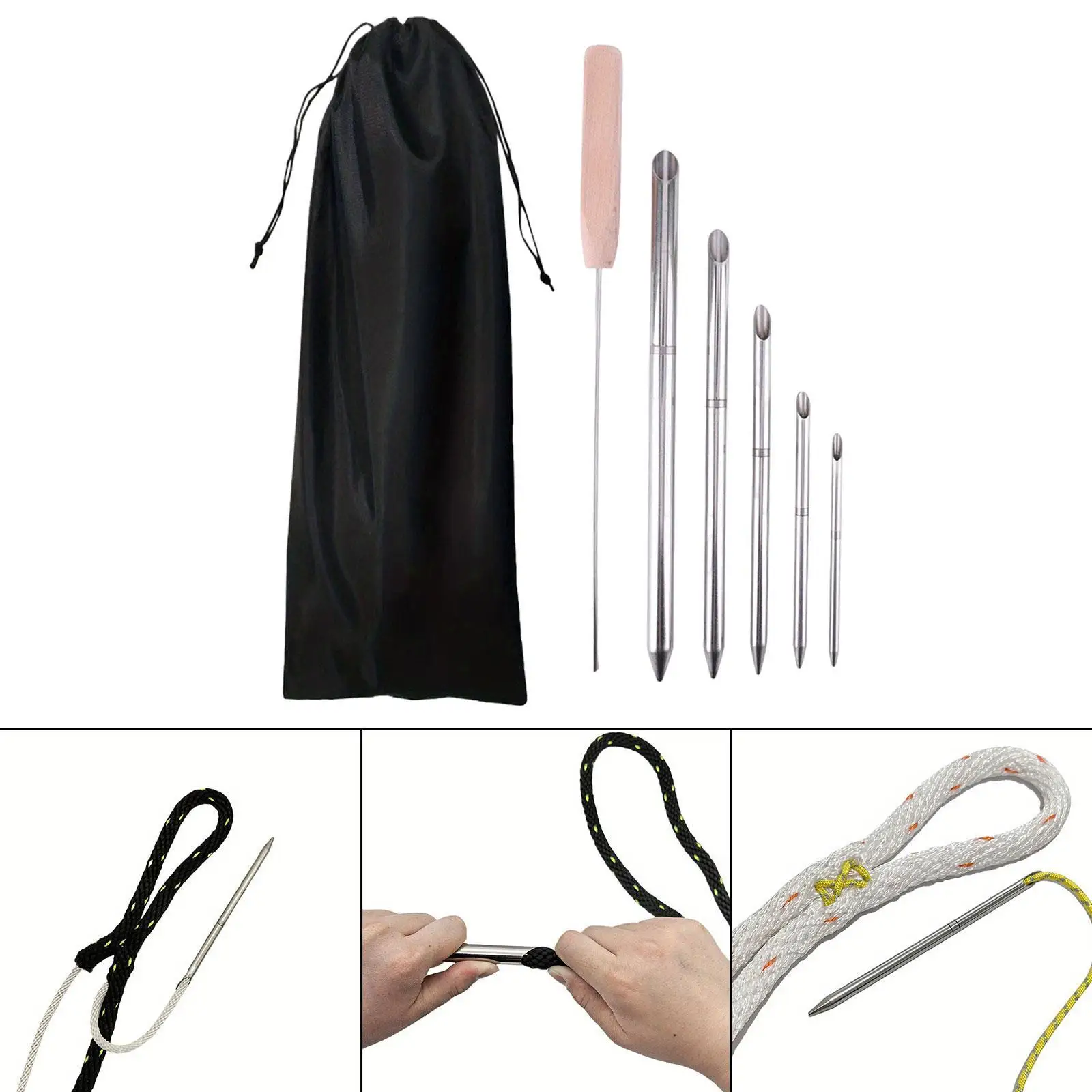 تتضمن مجموعة أدوات تململ ربط الحبل المضفر 5 مقاسات و1 أداة دفع للتسلق