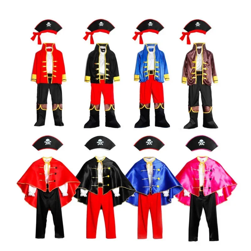 Cosbao Pirates Costume Children's Day Kids Boys Pirate Halloween Cosplay Set Birthday Party Cloak Outfit Pirate Christmas Theme