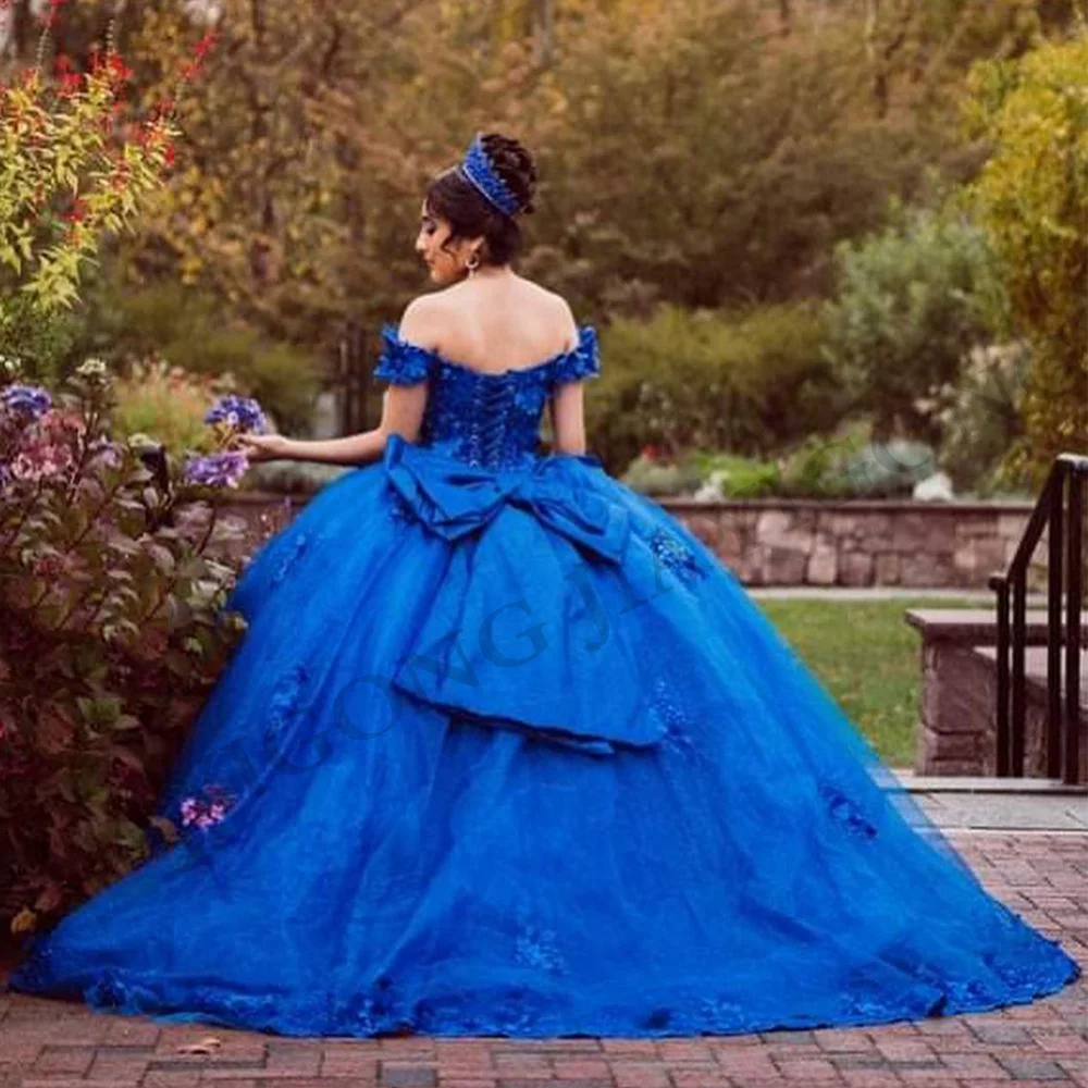 Royal Blue Ball Gown Quinceanera Dress Jiayigong 3D Flowers Applique Beading Princess Sweet 15 Year  Birthday Party Dresses