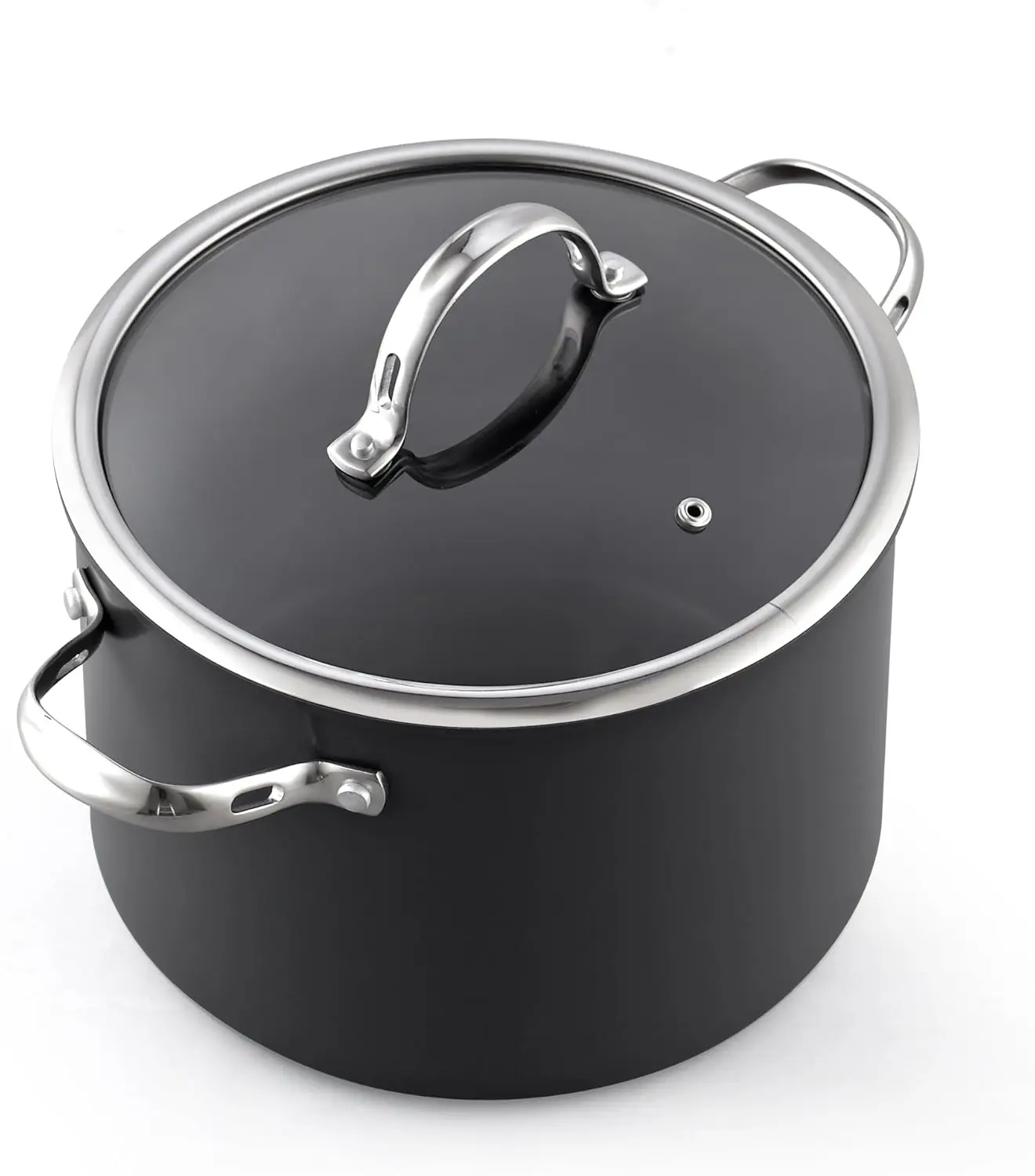 

8-Quart Hard Anodized Nonstick Soup Pot with Glass Lid, Even Heat for Boiling Frying Stewing