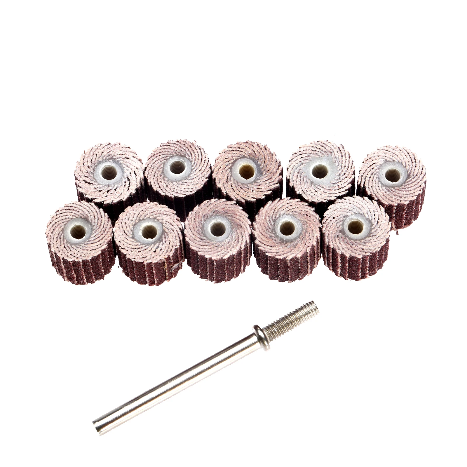 10Pcs 240# Abrasive Flap Wheel 10/12mm Sand Drum 3mm Mandrel Fit for Dremel Drill Grinder Rust Removal DIY Woodworking Polishing
