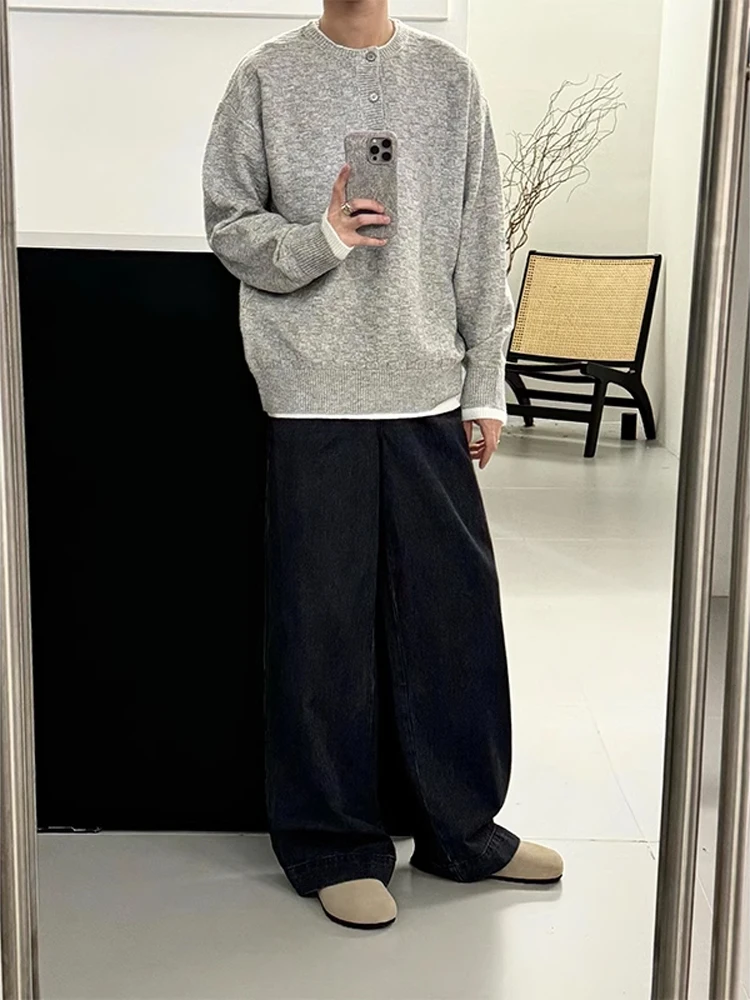 

ay American Retro Henry Collar Knitwear Men's Autumn Winter Sle Lazy Faion High End Feeling Cleanfit Jaet