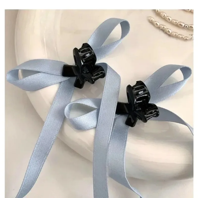 2Pcs Y2K Long Bow Hair Clip Women Girls Ribbon Bow Shark Clip Cute Korean Long Tassel Ribbon Hairpin Girls Hair Accessories 머리핀