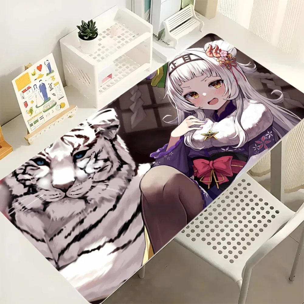 

Anime Girl & White Tiger Large Gaming Mouse Pad Non-slip Rubber Base Desk Mat with Lock Edge for Office Laptop Keyboard