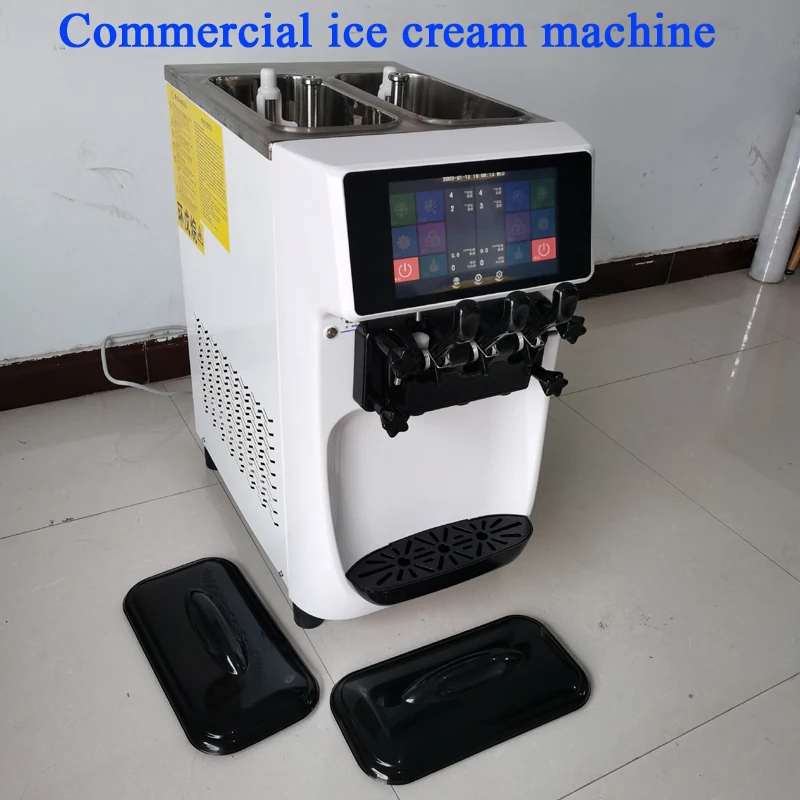 PreCooling 2200W Commercial Soft Ice Cream Machine 3 Flavors Auto Clean LCDPanel for Restaurants Snack Bar