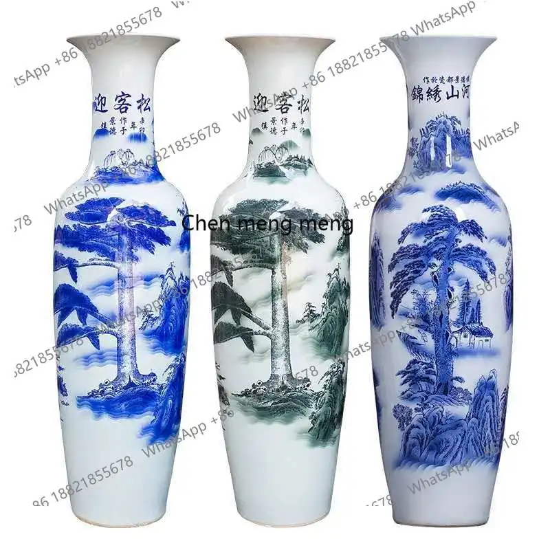 

Jingdezhen ceramics 1.8 meters antique blue and white porcelain welcome pine floor home decoration ornament