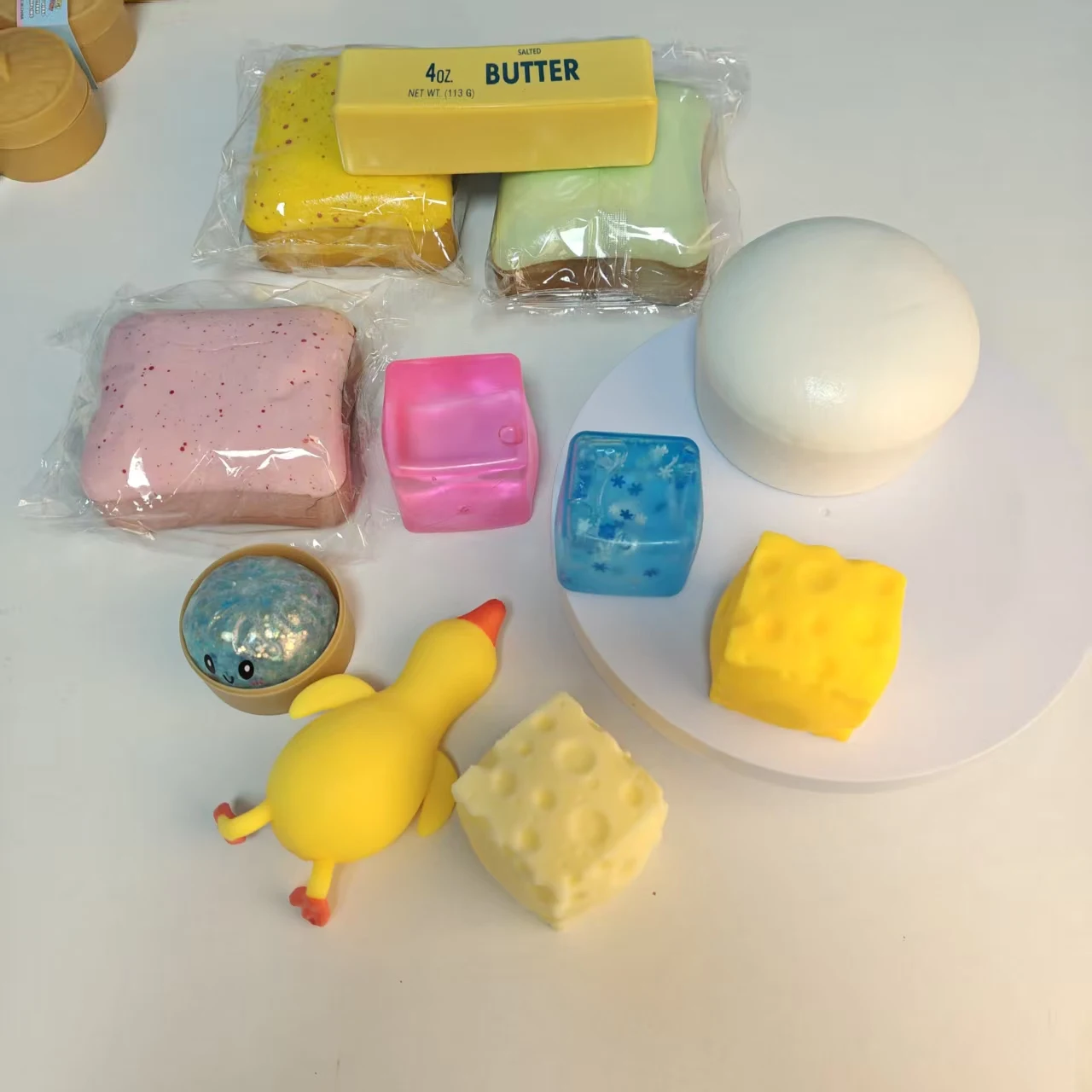 Cute Mixed Shapes Squishy Toys Set, Butter Cheese Peach Duck Slow Rebound Stress Relief Squeeze Fidget Toy, Soft Touch Hand Toy