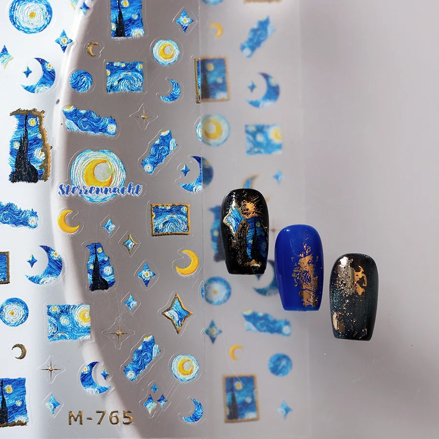 5d alívio azul sonho boa noite estrela lua pintura abstrata adesivo arte do prego adesivos decalques manicure ornamentos acessórios