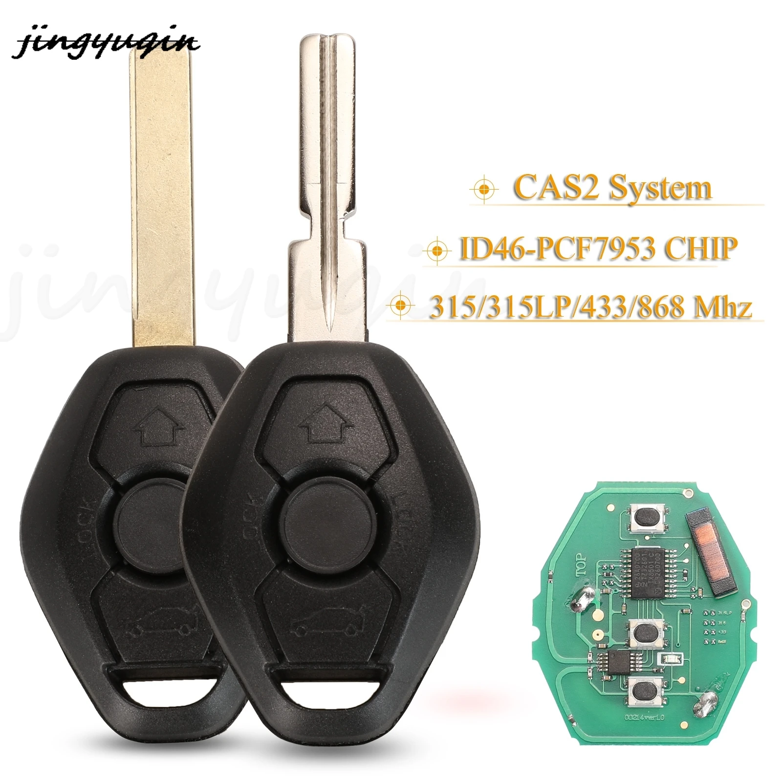 

jingyuqin 10pcs 3 Buttons CAS2 System Car Remote Key 315/433/868 Mhz ID46-7953 Chip For BMW 3/5 7 Series With HU58 HU92 Blade