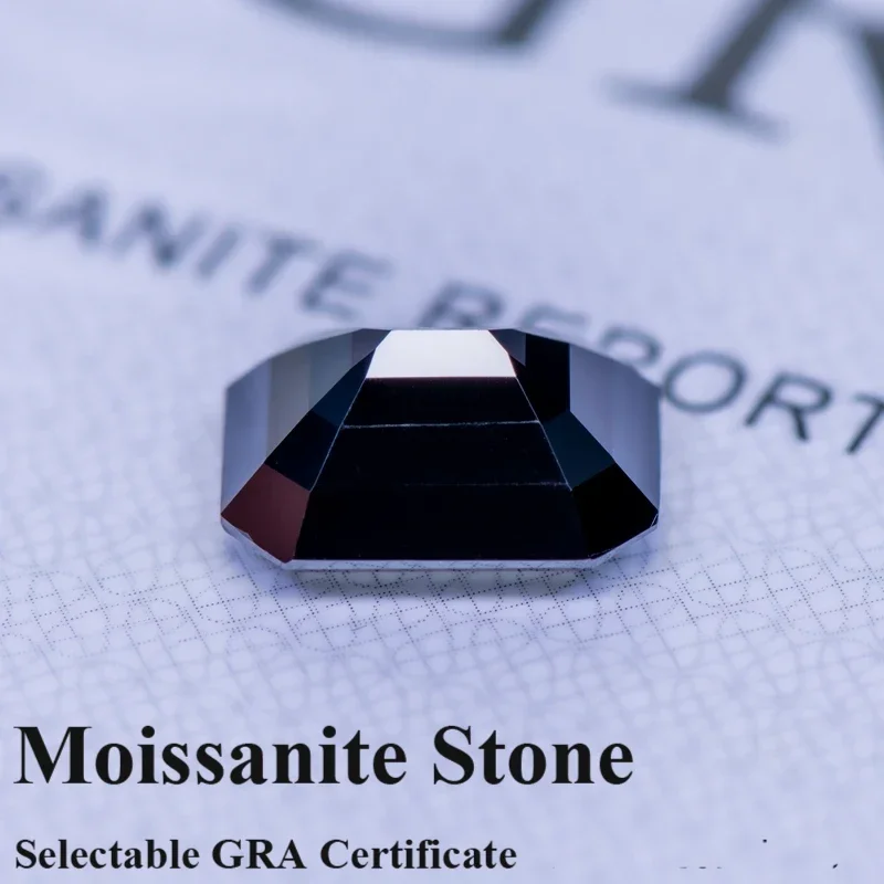 

Moissanite Stone Emerald Cut Natural Black Color Extremely Shiny Quality DIY Advanced Jewelry Making Materials with Certificate