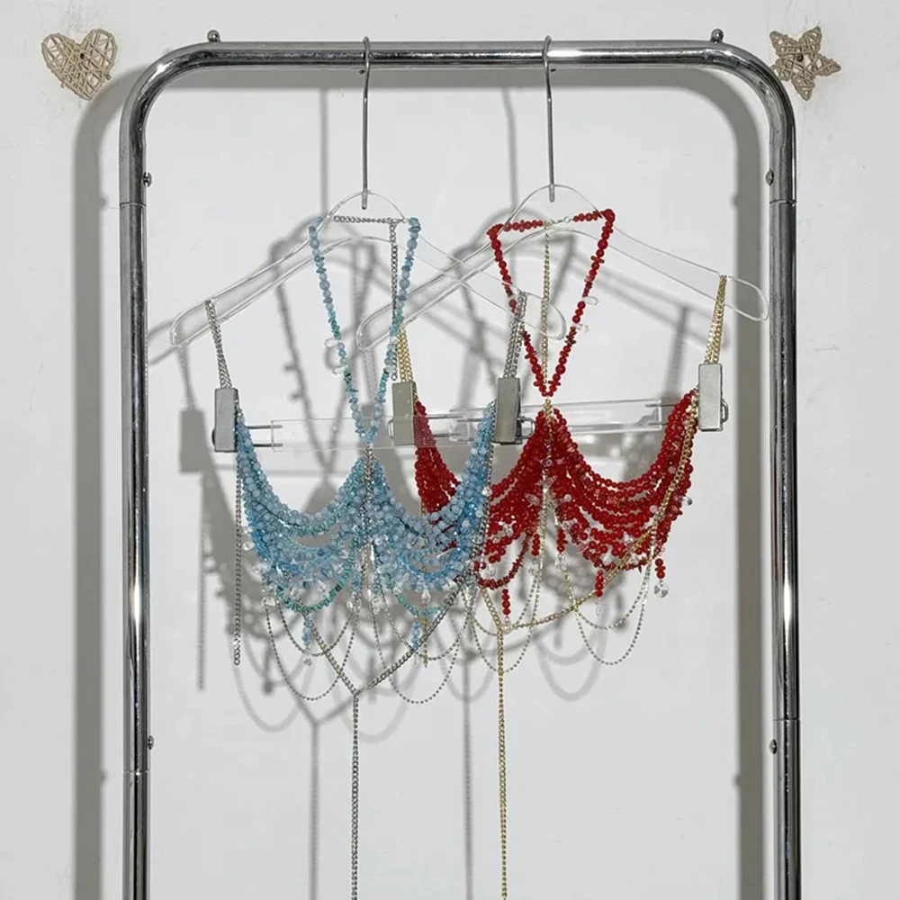 2025 New Handmade Beaded Bra Backless Hanging Neck Sexy Corset Body Chain, Hollowed Out Body Chain Fake Day Beachwear.