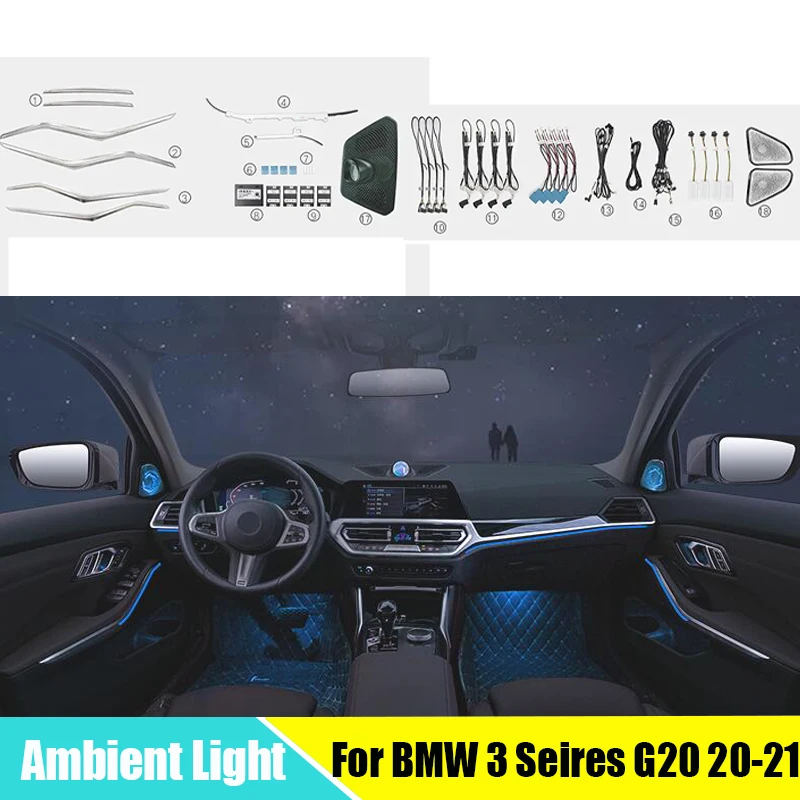 11 Colors  Ambient Light For BMW 3 Seires G20 2020-2021 Decorative Door Interior illuminated Strip LED Ambient Light