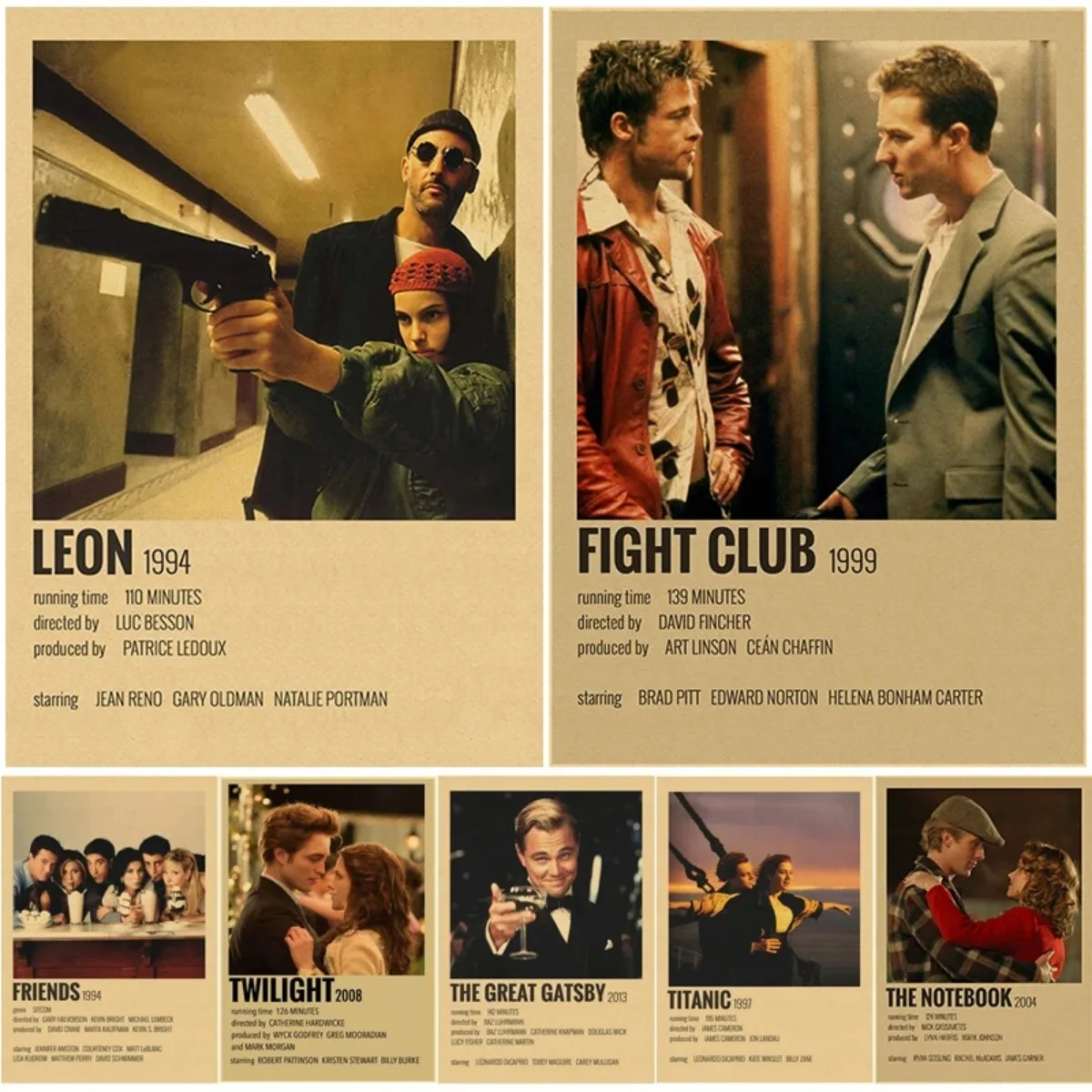 Klassische Film-TV-Sammlung, Retro-Poster, Leon Titanic Fight Club, Nostalgie, Drucke, Poster, Zuhause, Zimmer, Café, Dekor, Kunst, Wand, Leinwand, P