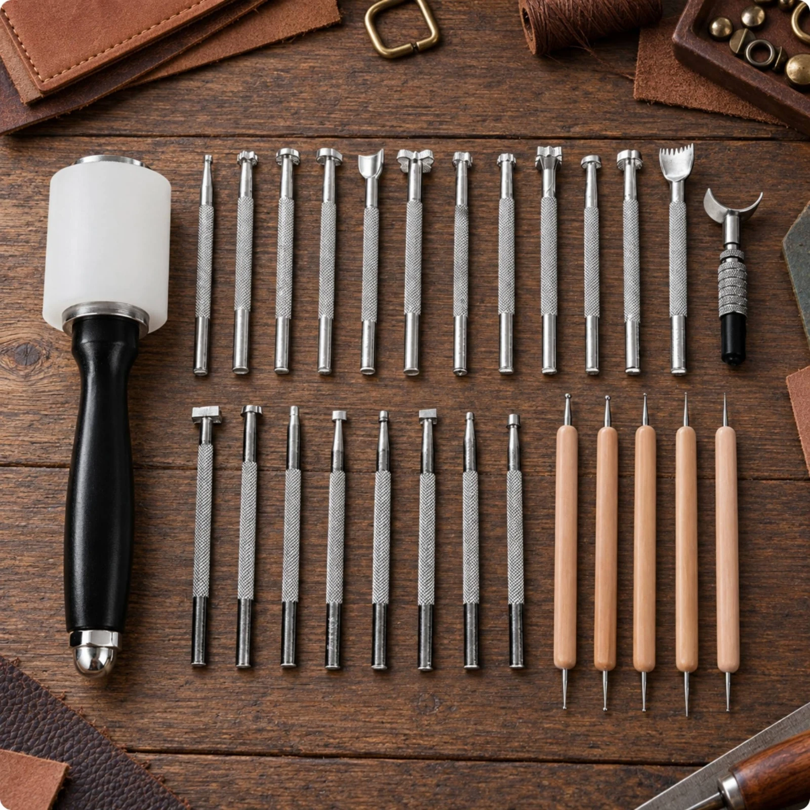 Leatherwork For Beginners - 27 Pieces Leather Tooling Kit with