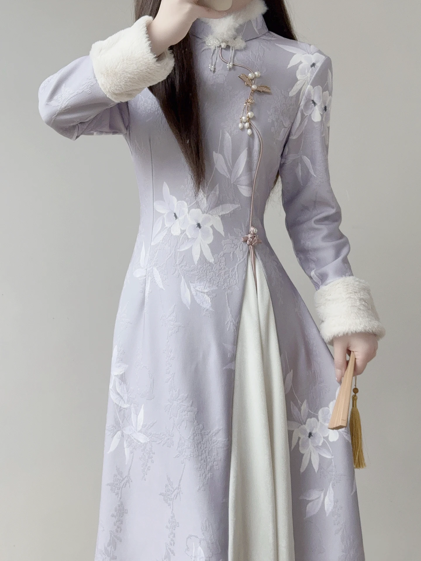 ting-yue-ling-new-chinese-sle-young-women's-dr-ele-long-sve-floral-print-low-slit-daily-wear-autumn-winter