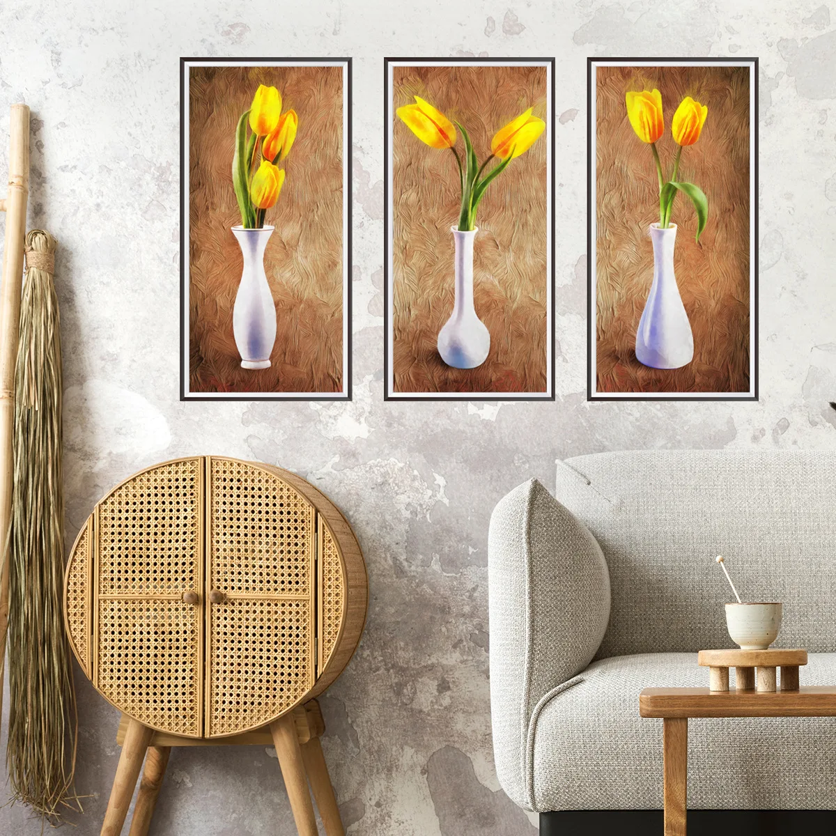 

3pcs Stereoscopic 3d Fake Vase Tulip Wall Stickers Living Room Bedroom Hallway Triptych Decorative Mural Wall Sticker Atw6004