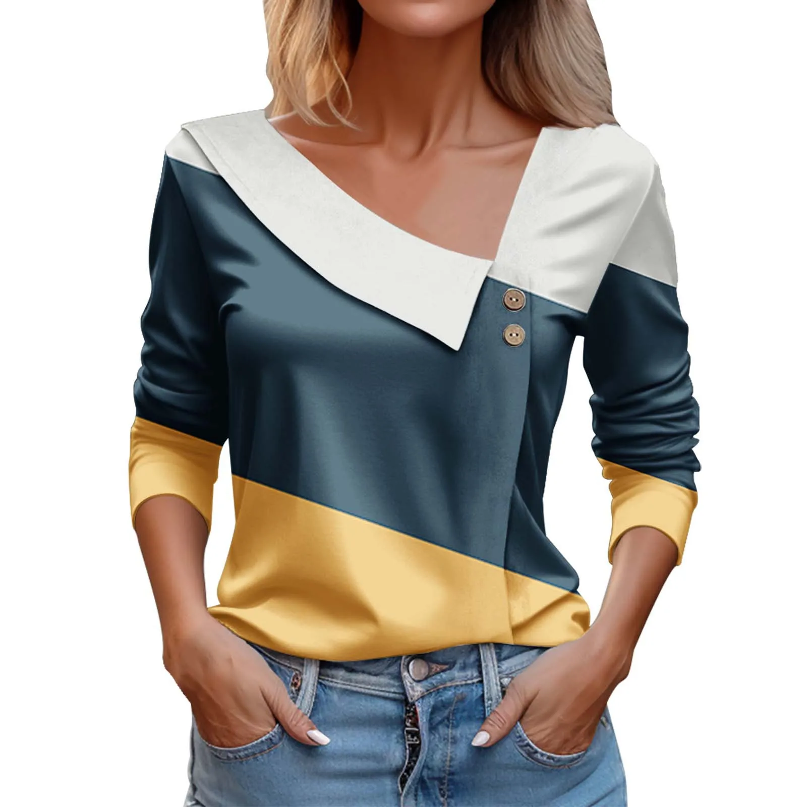 Vintage Geometry Women Blouse Casual Tops Cross V-neck Buttons Long Sleeve Pullovers Harajuku Streetwear Tee Shirts Mujer Blusas