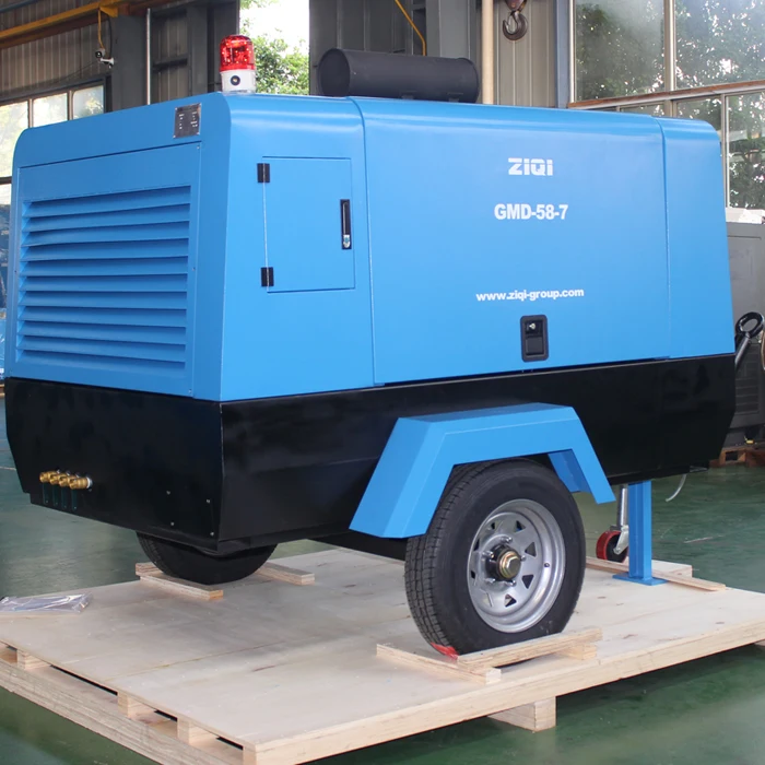 Customized Manufacture China Supply 58KW 8bar Mobile diesel Drive Two Wheels Screw air Compressor Machine for Drilling Rig