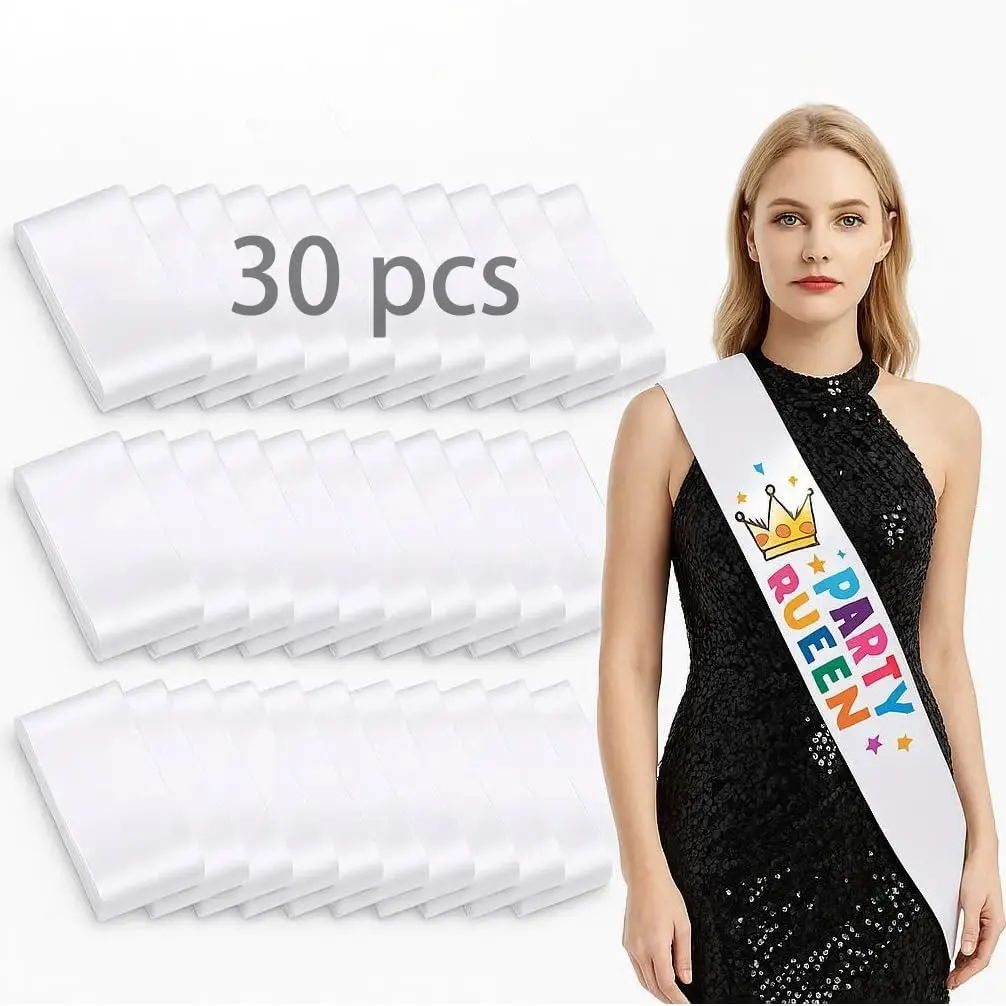 30Pcs White Sashes Blank Sashes for Pageants Sublimation Blanks Sash to Decorate Plain 2026 Senior Sash Birthday Sash