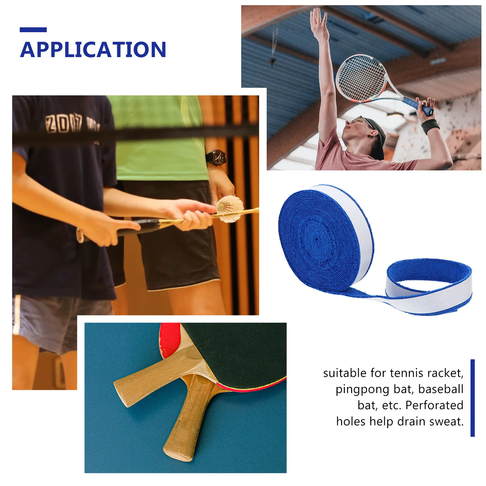 1 rouleau de bandes de préhension souples pour raquettes, respirantes, antidérapantes, pour le tennis, absorbant l'humidité, pour le sport, pour raquettes et autres.