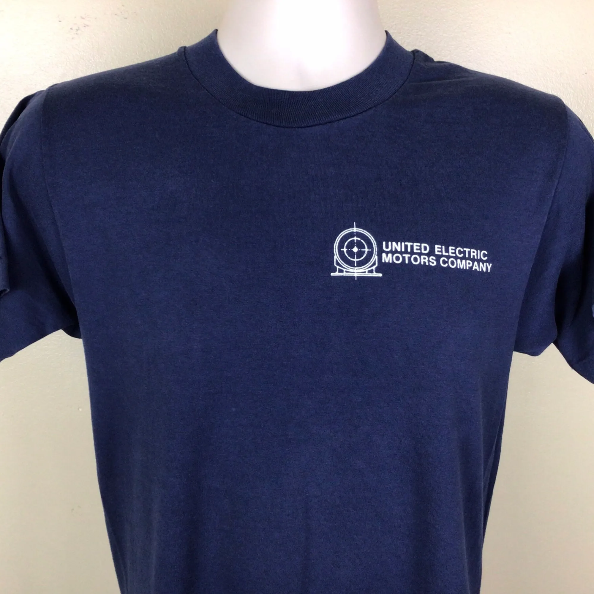 Vtg 80s early 90s United Electric Motors Company TShirt Blue M Screen Stars Business