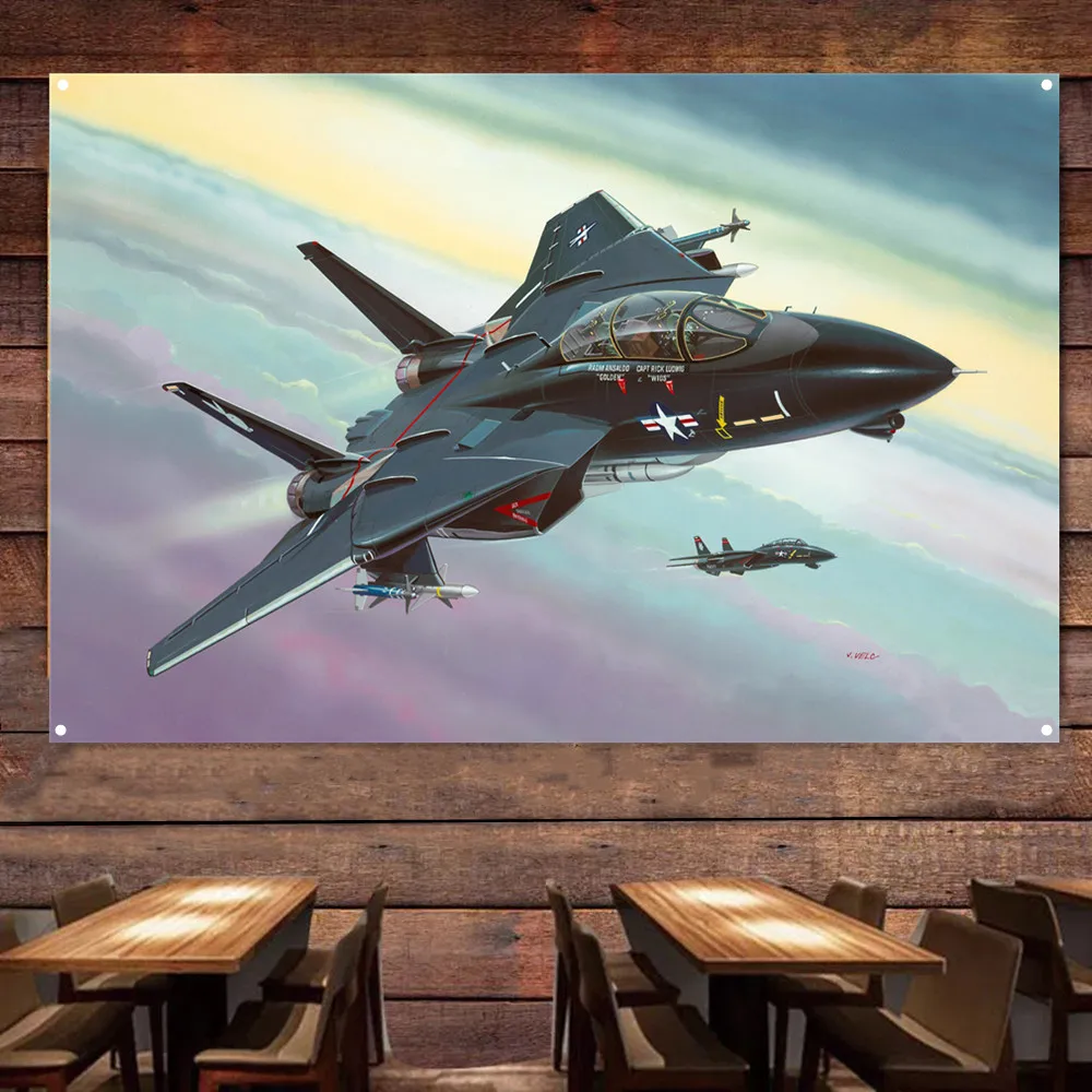 Classic Aviation Prints Art Works for Military Fans, Fighter Jet Bomber Wall Art Poster Hanging Flag Air Force Banner Home Decor