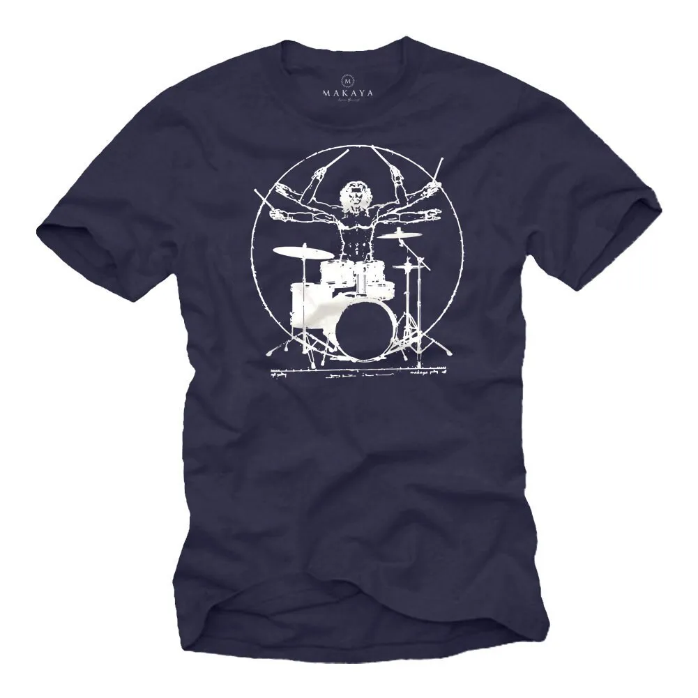 Makaya Mens Vintage T Shirt Rock Band Music Drummer S For Men Blue Xxxxxl