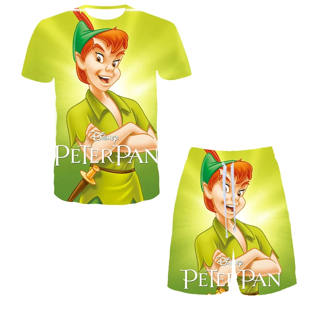 Disney Peter Pan 3D T-Shirt Set Men Women Short Sleeve Casual Breathable Tees Tops Boys Girls Kids Cool Short Pants Suits