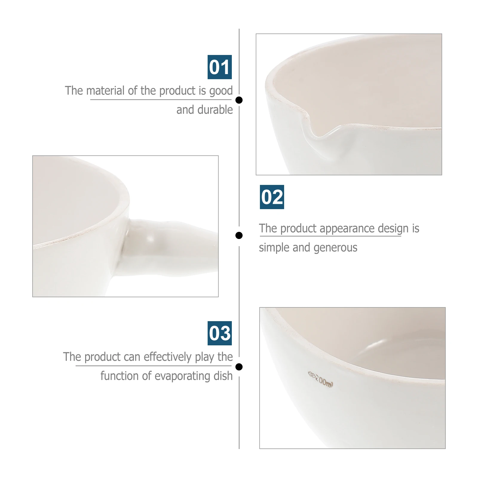 

1Pcs Round Evaporating Dish Handle Porcelain Container Laboratory Tool Evaporate Solutions Dry Solids Chemical Stable Science