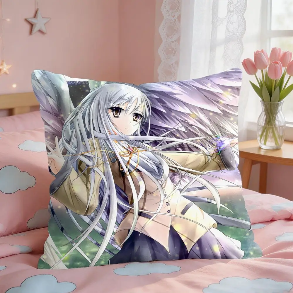 Anime A-Angel Beats Cute Cushion Cover Square Short Plush Pillow Case Living Room Sofa Home Decor Funda 40X40