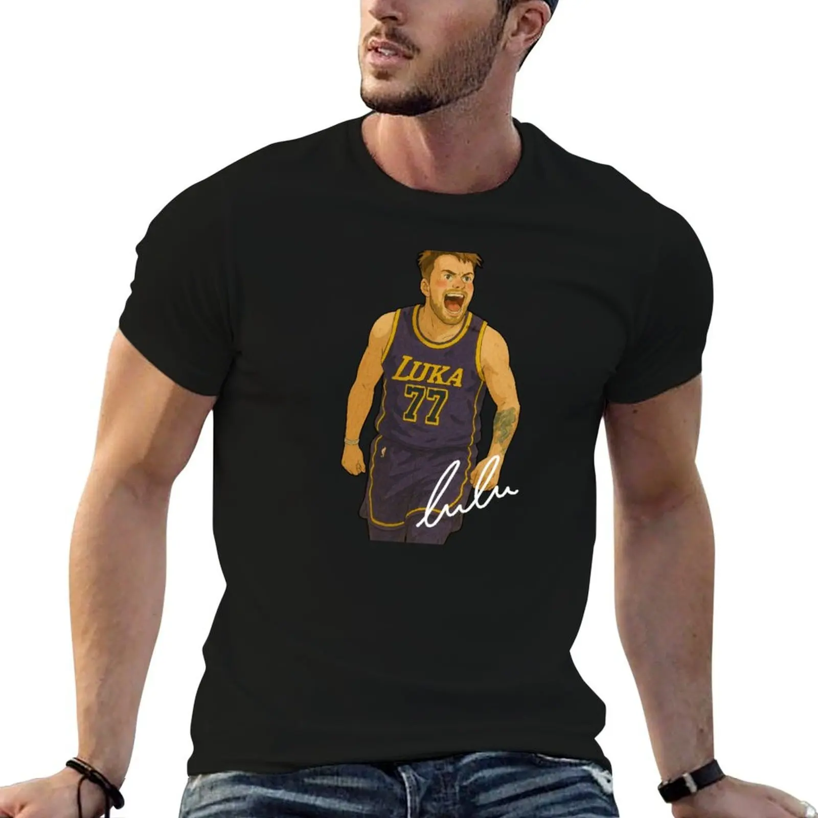 

Luka Los Angeles #77 Basketball Cartoon- KBLD7703 T-Shirt cotton tshirt 100% t shirts with prints T-Shirt