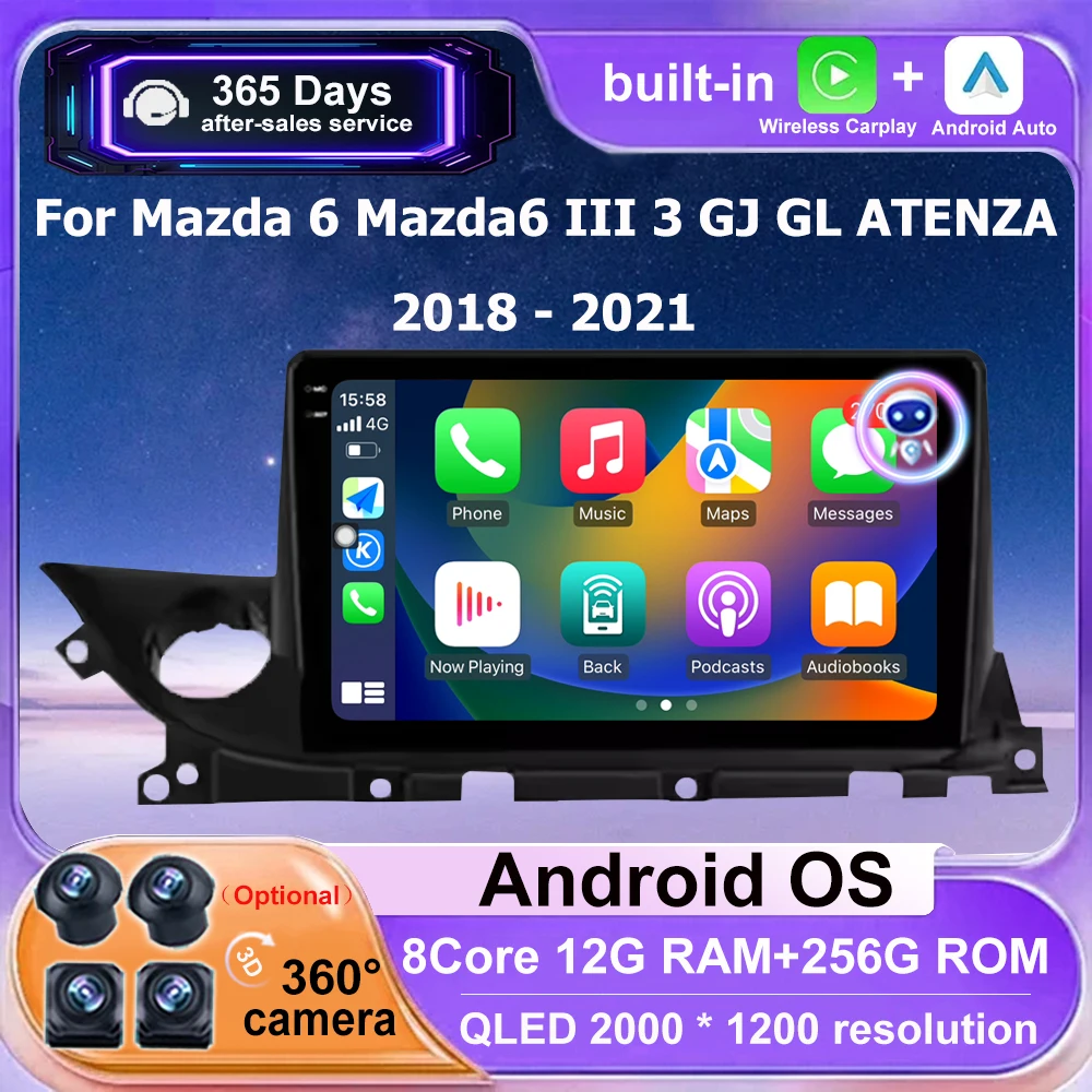 

Android 16 Auto For Mazda 6 Mazda6 III 3 GJ GL ATENZA 2018 - 2021 Car Radio Multimedia Player GPS Navigation Carplay 4G BT DSP