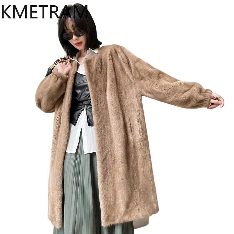 KMETRAM Real Purple Label Grade Mink Fur Coat Woman O-Neck Whole Mink Fur Jacket Winter Warm Long Coats Women Clothes 100cm 2026